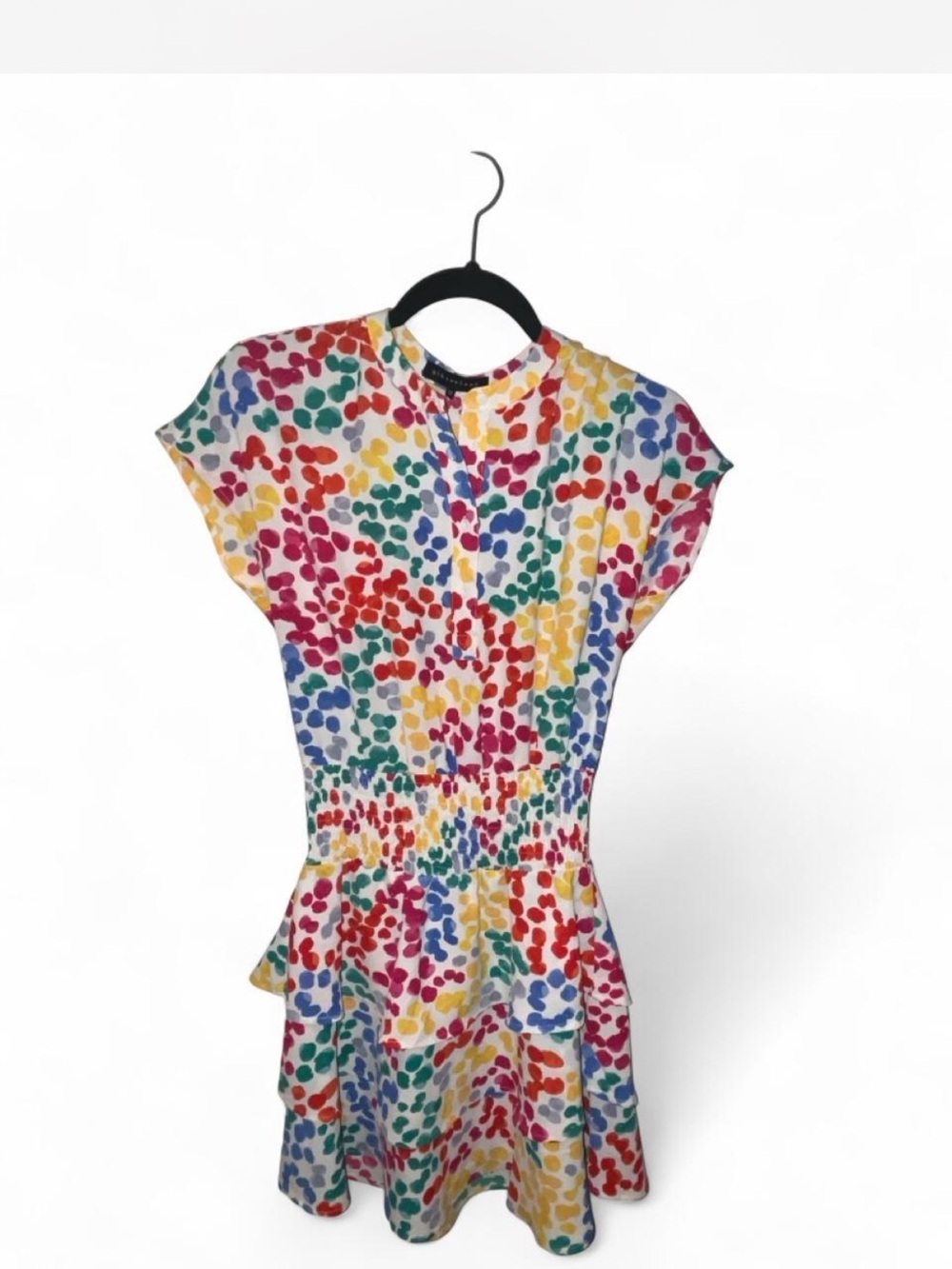 GIBSONLOOK Colorful Multicolor Dot Print Short Dress Ruffled Layered Bottom